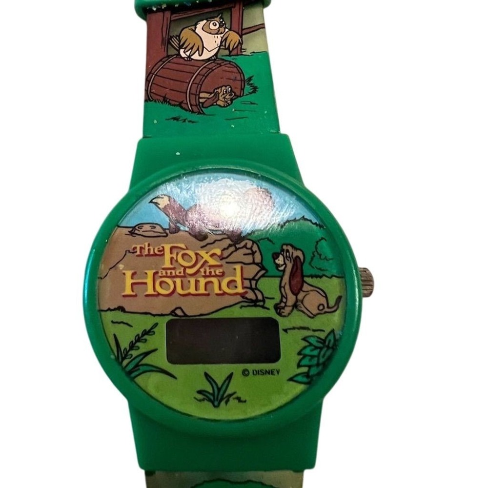 Vintage Disney The Fox and the Hound Kids‎ Digital Watch Green Band tested